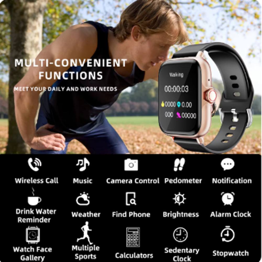 Smart Watch 1.83" Black HD Screen Bluetooth Fitness Tracker HR Waterproof - Picture 3 of 7